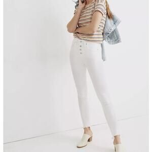 Madewell NWT White Button Down 10" High-Rise Skinny Jeans Raw‎ Hem - W36 Petite